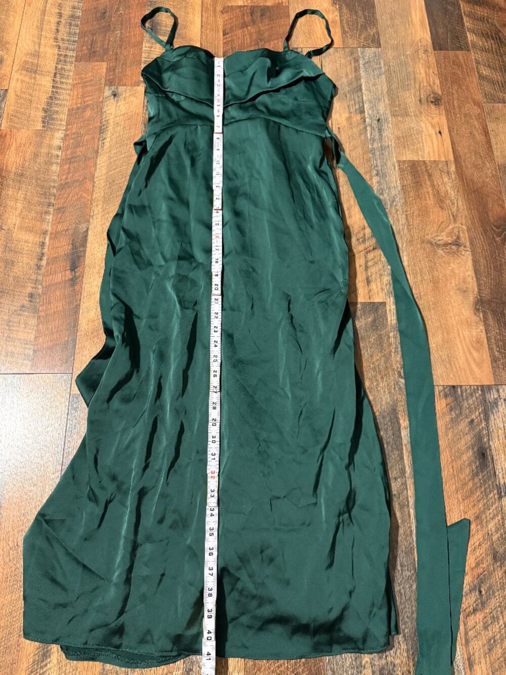 Women’s Dark Green Satin Maxi Dress Lace Up Back Spaghetti Strap Size 4